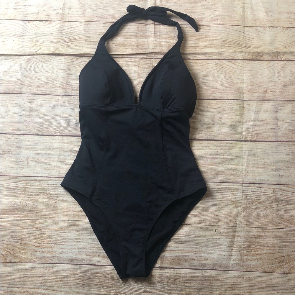 NWT Slimming Black Halter One-Piece Swimsuit